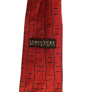 Structure Mens Silk Tie Red Black Geometric Square Pattern Made in‎ USA Necktie